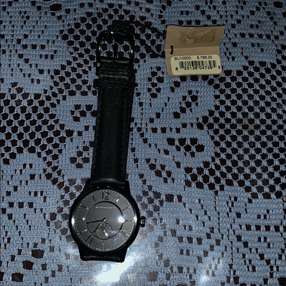 Burberry Black Leather Watch BU10003 NEW